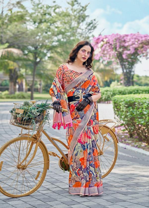 Digital Mount Cottage 1 Floral Printed Linen Saree Collection